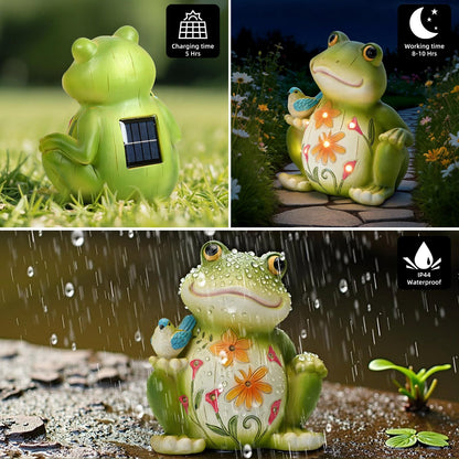 ZioWio Solar Garden Frog Decor Outdoor Statue - Frog with LED Waterproof Sculptures Lights, Cute Pond/Yard Statues Outside Decoration, Home, Lawn, Patio, Resin Animal Ornament, Women/Gardening Gift