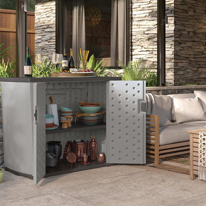 Suncast 130-Gallon Backyard Oasis Basic Unit Lockable Outdoor Storage Cabinet, Peppercorn, Made in the USA
