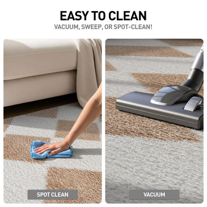 Rugshop Diamond Wave Shag Area Rug Beige 7' 10" x 10' Perfect for Large Living Rooms, Dining Areas, or Master Bedrooms