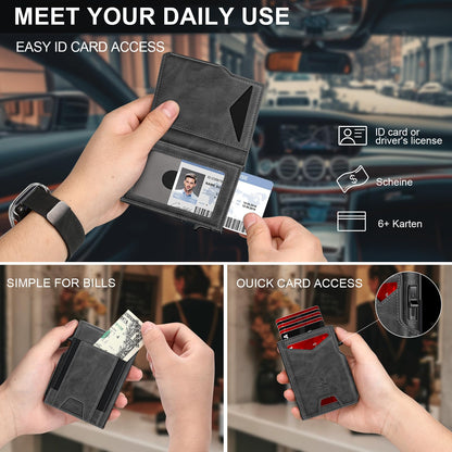Wallet for Men Wallet with Slim Pop Up Card Holder 9-13 Cards, Bifold Minimalist Smart Wallet RFID Blocking Credit Card Holder with ID Window & Stretchable Cash Slot Compact Metal Aluminum Card Case
