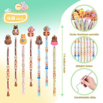 Ulema 48 Pieces Cute Capybara Stackable Pencils Capybara Study Supplies Translucent Multi Point Push Fun Pencils Gifts for School Supplies Classroom Rewards.