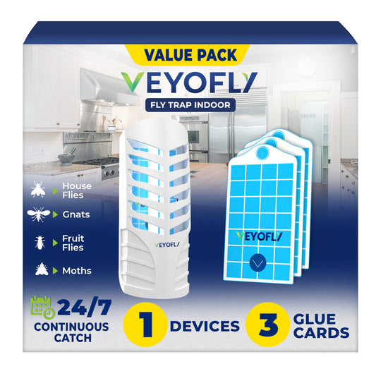 VEYOFLY Fruit Fly Trap Indoor (1 Device + 3 Refills), Gnat Catcher, Plug-in Light Insect Trap for House, Bug Killer