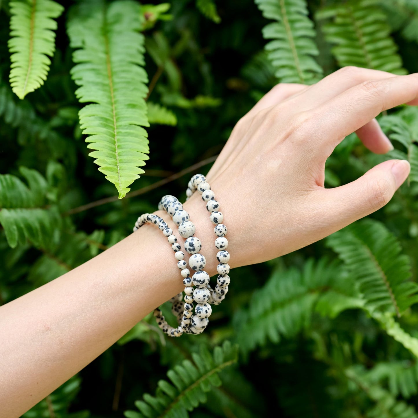 Bivei Dalmatian Jasper- Grounding & Joy - 6mm Beaded Bracelets for Women Handmade Semi Precious Natural Stone Stretch Elastic Jewelry for Women Yoga Protection Gifts