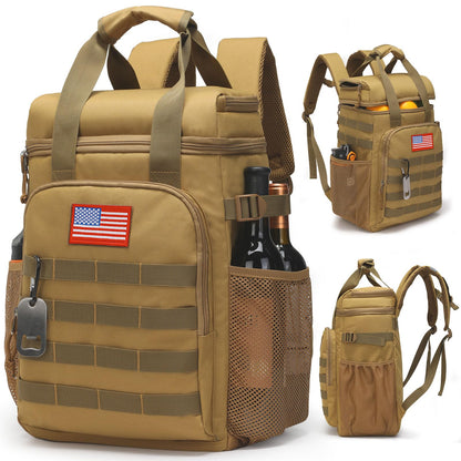 Tactical Backpack Cooler,Lunch Backpack for Men Work with Handle，Soft Cooler Backpack Insulated Waterproof Leak Proof，Heavy Ice Chest Backpack for Hiking Camping(Brown)
