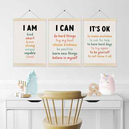 Koesus Inspirational Classroom Wall Art Poster Hanger Frame 12x16 Inch Set of 3, Positive Affirmations for Kids, Motivational Canvas Pictures Prints Framed Wall Decor for Classroom Kids Room Playroom