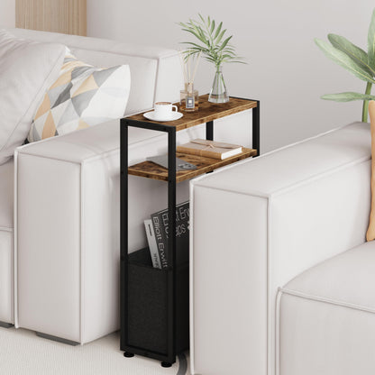 Leomonio Narrow Side Table, Slim End Tables with Fabric Basket, Skinny Table for Small Spaces, Thin Bedside Table for Living Room, Bedroom