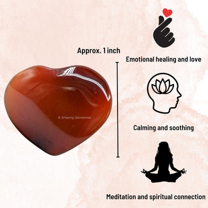 Amazing Gemstone Carnelian Stone Heart - Pack of 2 Crystal Heart Stones Rocks - Corazones De Piedra Crystals and Healing Stones Heart Shaped Crystal - Stocking Stuffers Gifts