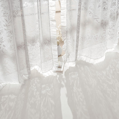 NICETOWN White Sheer Shabby Chic Lace Curtains for Bedroom, Rod Pocket & Back Tab Leaf Pattern Semi Sheer Window Treatments Privacy with Light Filtering for Living Room, 2 Panels
