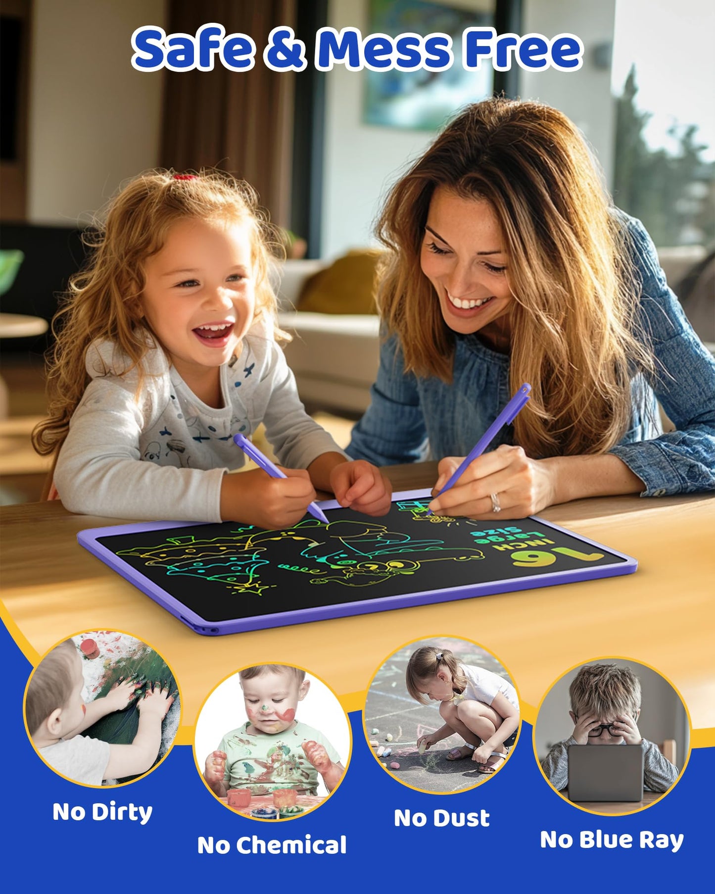 KOKODI LCD Writing Tablet for Kids 16 Inch Colorful Doodle Board, Electronic Drawing Tablet Drawing Pad for Kids, Educational and Learning Kids Toys Gifts for 3 4 5 6 7 8 Year Old Boys and Girls