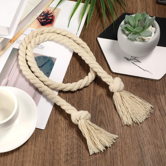 8 Pieces Curtain Rope Tiebacks Curtain Rope Holdback Handmade Curtain Tie Backs Rural Style Curtain Decorative Holdbacks for Drapery Tieback, Window Sheer, Curtain (Beige)