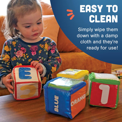 Constructive Playthings Customizable Stacking Block Toys with Clear Pockets for Ages 12 Months+, Toddler Soft Foam Building Blocks, Builds Fine Motor Skills, Multicolor