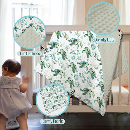 EyMzcod Mink Baby Boy Girl Blankets Under the Sea Turtle Animal, Ocean Creature Marine Life Double Layer Dotted Backing Receiving Swaddle, Newborn Infant Toddler Nursery Crib Bedding Shower Gift 30x40