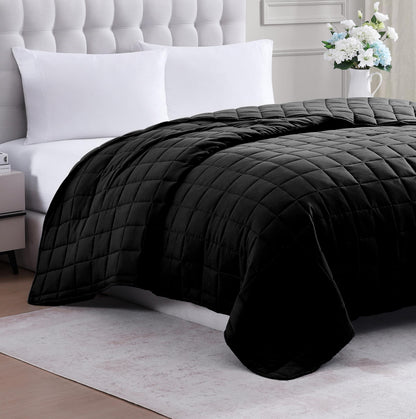 Casa Platino Blanket Full Size - Pre-Washed Quilted - Soft & Lightweight - All Season Blankets - Premium Microfiber Down Alternative Blankets - Black