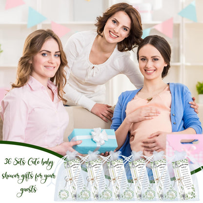 EYNDYN 145 Pieces Baby Shower Favors for Guest Eucalyptus Leaf Ballpoint Pens and Keychains Gifts for Boys Girs Bulk Retractable Baby Shower Pens Gender Reveal Greeting Cards Souvenirs Prizes