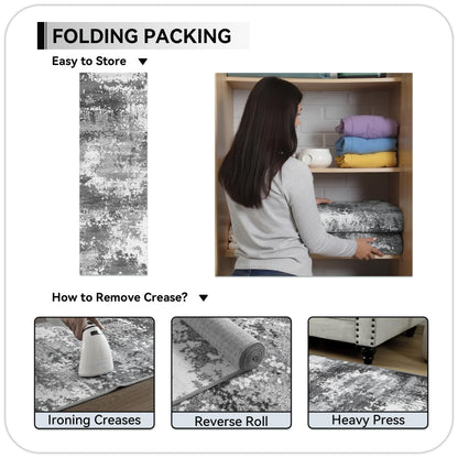2x6 Rug Runners for Hallways Kitchen Non Slip Washable Grey Entryway Runner Rugs with Rubber Backing 6ft Long Carpet Runner for Laundry Room Bedroom, Low Pile Stain & Fade Resistant, Abstract Gray