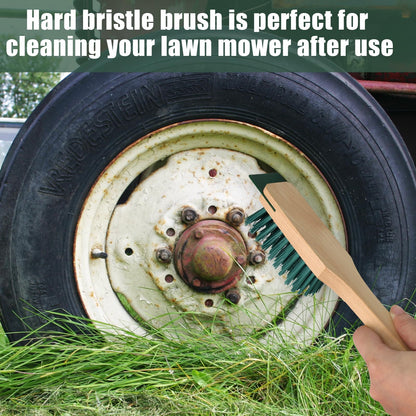Opfiue 2PCS 12.3 Inch Lawn Mower Scrub Brush,Stiff Bristle Brush with Scraper, Scraper Brush for Outdoor Garden Mower Deck Cleaning(Green)
