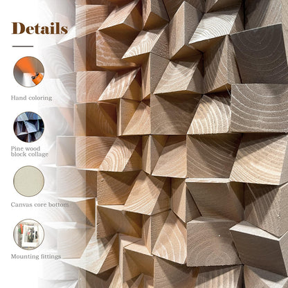 LIUZEYUE Large Wood Wall Art, 3D Textured Mosaic with Geometric Lines, Statement Piece for Stairway Wall or Bedroom, Easy Installation, 27.6x55.1 Inches