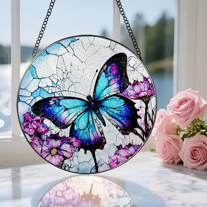 8 Inch Stained Glass Suncatcher Ornament, DOUHASU Butterfly Sun Catchers Indoor Window, Stained Glass Window Hanging, Home Decor, Butterfly Lovers Gifts for Her, Women, Mom, Grandma, Friend
