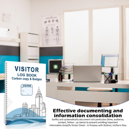 1 Pack of Visitor Badges Log with Carbon Copy Protecting Privacy Pages Visitor Stickers 8.5x11 Inch Visitor Log Book School Church Business Pass Guest Register Book - 225 Badges 30 Memo Pages (1)