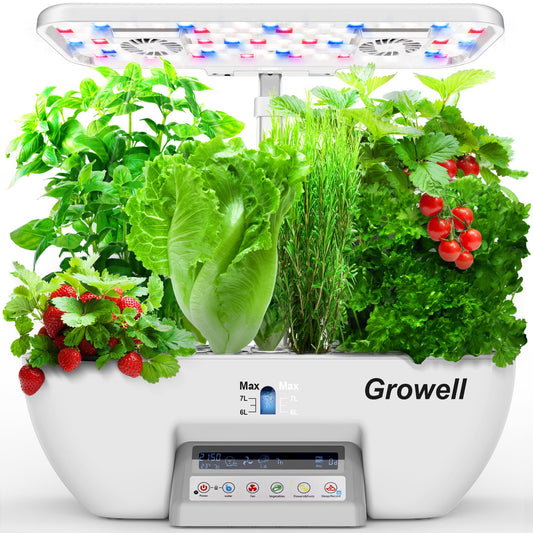 Growell Hydroponics Growing System Kit, 17 Pods Herb Garden with 102 28W Full-Spectrum Grow Lights & 2 Fans, Indoor Garden with Water Pump, 10L Water Tank, Auto Timer, Height Adjustable (White & Grey)