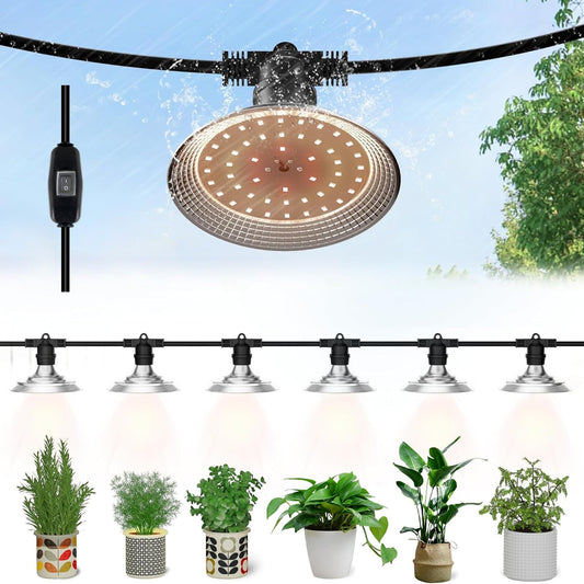 Danshinro Outdoor LED Grow Light, Waterproof String Plant Growing Light, 21 FT Full Spectrum Growth Light, Suitable for Garden, Farm, Flower, Seedling Greenhouse Grow Light (6 Light)