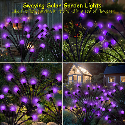 Solar Garden Lights Outdoor, 2 Pack 16 LED Solar Purple Firefly Lights Waterproof, Starburst Wind Swaying Light for Outside Yard Patio Planter Flower Bed Walkway Halloween Christmas Decoration