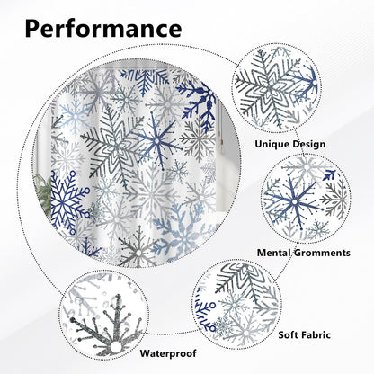 Raoycla Christmas Snowflake Shower Curtain, Blue Xmas Winter Snow Bathroom Decor, Silver Grey Snowflake Christmas Holiday Simple Shower Curtains for Bathroom 72 x 72 Inch with 12 Hooks