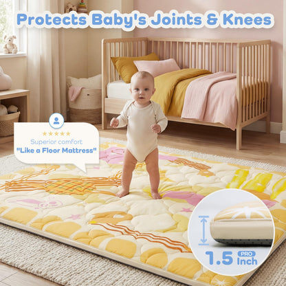 PaPaMat Baby Play Mat 1.5" Thick 59x71 Removable & Machine Washable Cover Playmat Softness Foam Mats, Easy-Clean Hygienic, Comfort Safety Kids Crawling (Wonder Space)