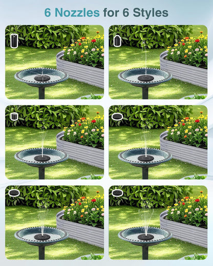 Solar Water Fountain for Bird Bath, 2026 Upgraded Solar Powered Fountain Pump with 6 Nozzle for Outdoor Garden, Pond, Pool, Birdbath