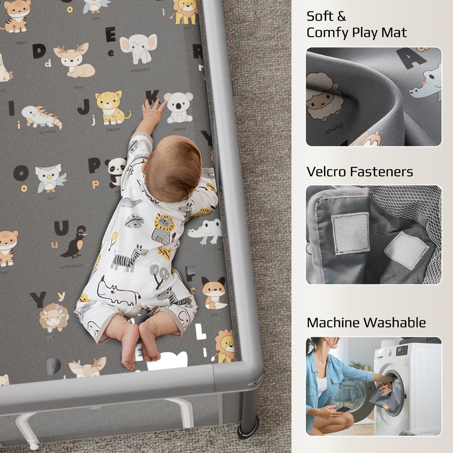 Foldable Baby Playpen with Mat,50"×50" Collapsible Playard for Babies and Toddlers,Indoor&Outdoor Kids Safety Play Pen,Portable Travel Playpen ‌with Travel Pack and 30 Ocean Balls