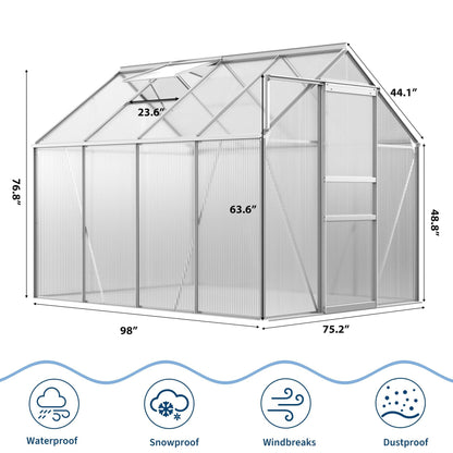 GAOMON Greenhouses, Large Walk in Greenhouses for Outdoors and Garden Planting, Polycarbonate Greenhouse with Enhanced Aluminum Frame, Adjustable Roof Vent ＆ Sliding Door for Winter Use(White, 6*8FT)