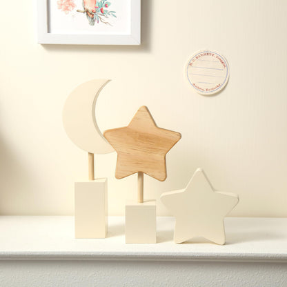 Barydat 3 Pcs Boho Nursery Shelf Decor Wooden Moon and Star Nursery Decor Set Cute Bohemian Children Kids Decoration for Boys Girls Farmhouse Bedroom Kindergarten Classroom Playroom Bookshelf