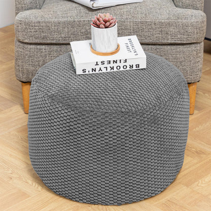 Poofieotto Unstuffed Pouf Ottoman Cover Handmade Footstool Ottoman Storage Solution Floor Pouf Footrest Cushion 20Diameterx12Height Inches for Living Room Wedding Dark Gray