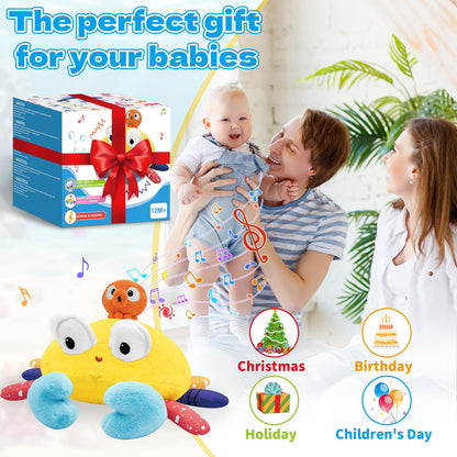 Infowush Baby Toys 6-12-18 Months - Musical Crawling Crab Plush Toy, Dancing Walking Bouncing Tummy Time Toy Interactive Sensory Learning Toys for Toddlers 1-3, Birthday Gifts for Infants Boys Girls