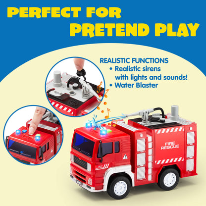 JOYIN Toddler Fire Truck Toys for 3 4 5 6 7 Year Old Boys - Fire Engine, Emergency Vehicle, Kids Firetruck, Friction Powered Car with Lights and Sounds, Birthday Gifts for Boys Girls Age 3-9