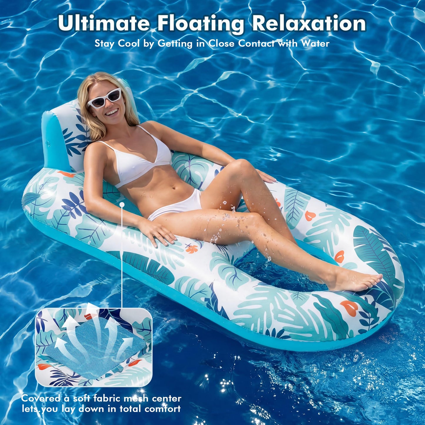 2 Pack Inflatable Heavy Duty Pool Floats Lounger, Giant Pool Floats Adult Size with Backrest & Footrest, Pool Rafts Floaties for Beach Lake Party - Multicolor