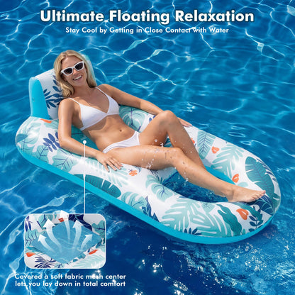 2 Pack Inflatable Heavy Duty Pool Floats Lounger, Giant Pool Floats Adult Size with Backrest & Footrest, Pool Rafts Floaties for Beach Lake Party - Multicolor