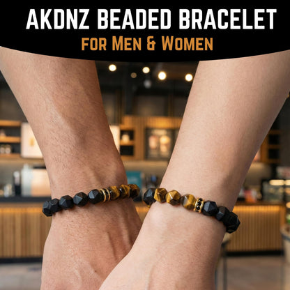 AKDNZ Triple Protection Bracelet for Men & Women - 8mm Tiger Eye, Black Obsidian & Onyx Beaded Bracelet for Grounded Protection, Natural Healing Crystal Bracelets for Confidence, Strength & Stability
