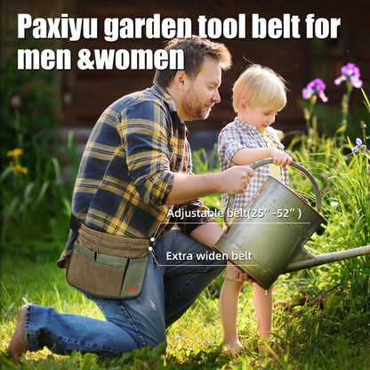 Paxiyu Garden Tool Belt for Men & Women, Denim Wide Adjustable 5-Pocket Waist Garden Apron - Heavy Duty Tool Pouch for Gardening, DIY, Carpenter, Woodworking, Painting, Seamstress, and Crafts (Green)