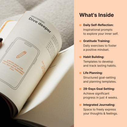 Headway Self-Awareness Guided Journal for Women, Daily Self-Care Planner with Prompts, Motivation Gratitude & Mental Health Journal, Leather Soft Cover Mindfulness Habit Tracker, 8.2" x 6.5", Orange