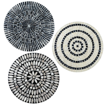 Tioncy 3 Pcs 3 Pcs 11.8 Inches Mother of Pearl Shell Plate Coastal Wall Art Mosaic Wall Sculpture Shell Handmade Hanging Plates Arts for Halloween Christmas Bedroom Bathroom Home Office Hotel(Black)
