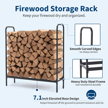 DUMOS 4FT Heavy Duty Firewood Storage Rack, Firewood Storage Log Rack with Cover and Zipper, Indoor Outdoor Wood Racks for Fire Wood Holder