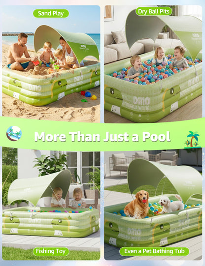 120" Large Inflatable Pool for Kids with Removable Canopy, 4-Layer Blow up Pool, 0.32mm Heavy Duty PVC, Family Durable Swimming Pool for Adults Pets Backyard Summer Green