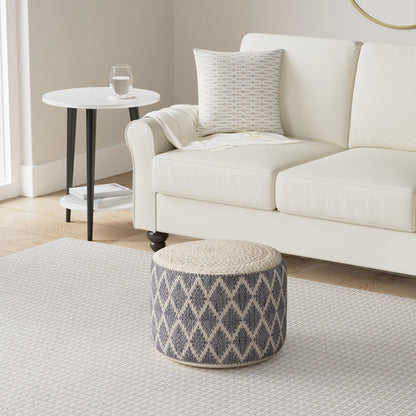 SIMPLIHOME Edgeley Round Pouf - 18 inch Wide Handwoven Jute and Cotton Ottoman in Grey and Natural, Boho-Style Footstool or Extra Seating for Living Room, Bedroom, or Kids Room, Assembled
