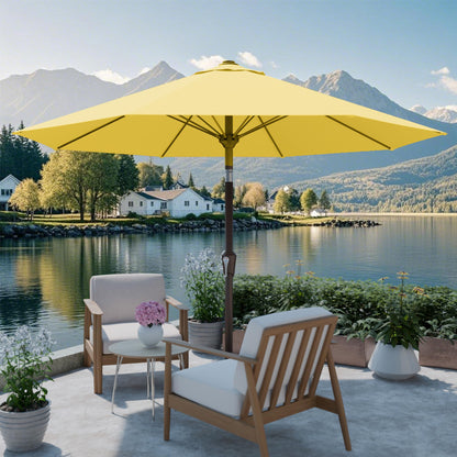 PatioKingdom Auto-Tilt 9FT Patio Umbrella Outdoor with 8 Sturdy Fiberglass Ribs,Market Table Umbrella for Pool,Backyard,Deck and Garden(Yellow)