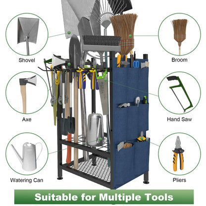 SAMRELAX Garden Tool Organizer, Garden Yard Tool Rack for Garage, Garage Organization and Storage, Metal Yard Tools Storage up to 46 Tools/Rake/Broom/shovel/, Suitable for Garage, Yard, Patio, Shed