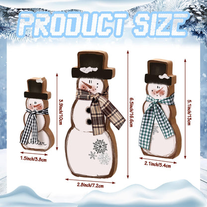 Suzile 3 Pcs Winter Table Decorations Wooden Centerpiece Block Signs Tiered Tray Desktop Figurine for Indoor Fireplace Mantel Home Decor Holiday Xmas(Brown,Snowman)