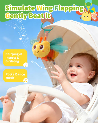 Jollybaby Musical Flying Dragonflies Toy - Car Seat, Stroller, Crib & Play Gym Hanging Toys for Baby 0-6-12-24 Months, Tummy Time Sensory Music Toy for Infant Boys and Girls Gifts