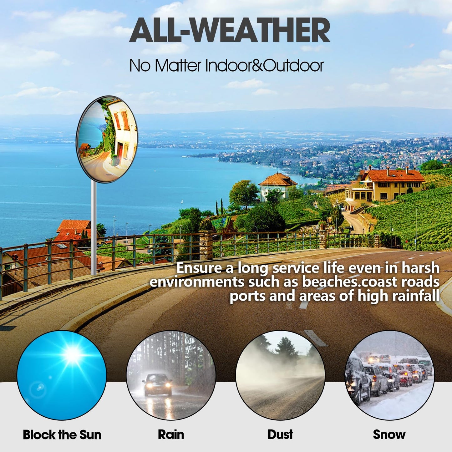 Convex Traffic Mirror - 32'' Outdoor and Indoor Driveway & Security Parabolic Safety Mirror, Acrylic Convex Mirrors for Garage, Retail Stores, Warehouses, Office and High-Traffic Areas