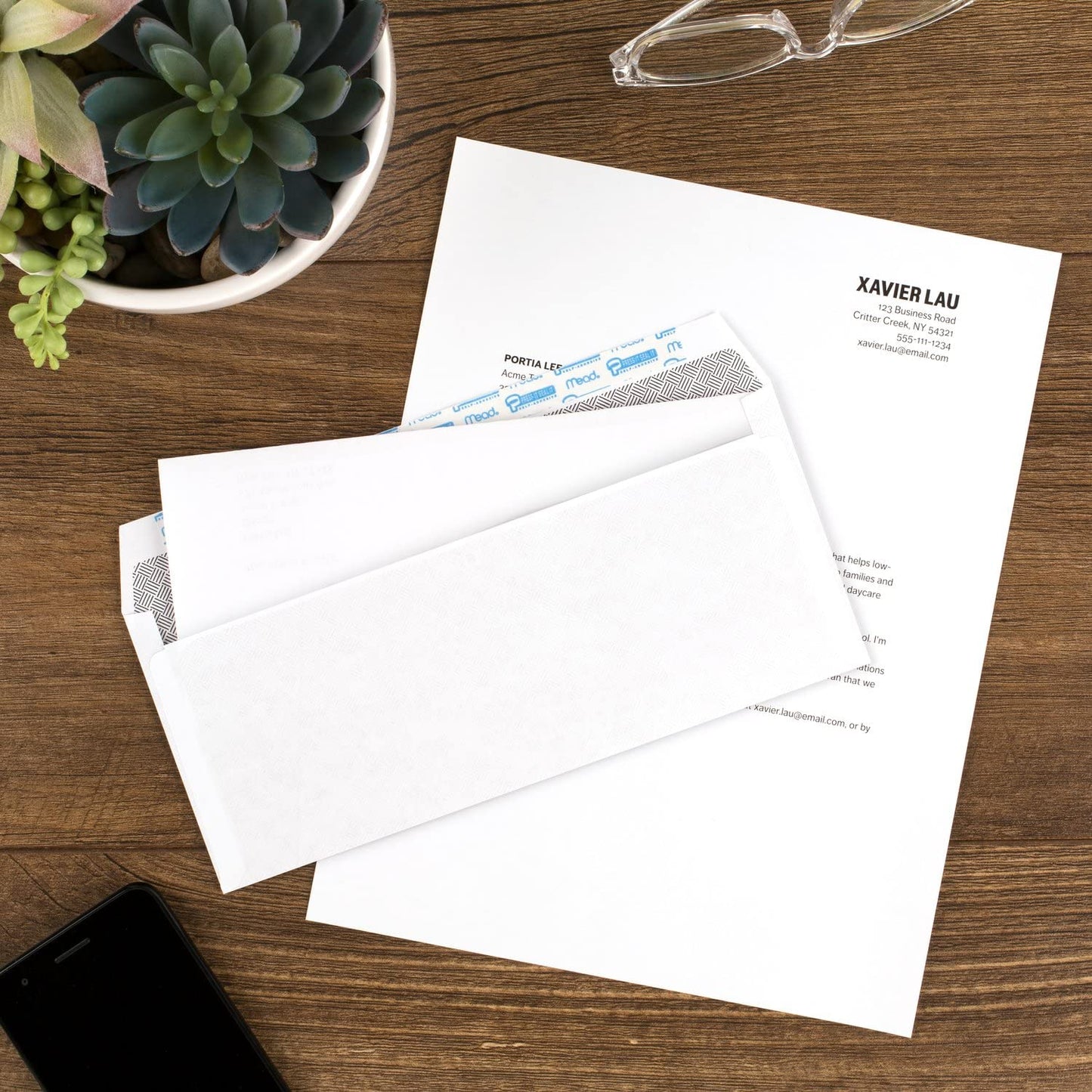 Mead #10 Envelopes, Letter Size, 4-1/8" x 9-1/2", Security Printed Lining for Privacy, Press-It Seal-It Self Adhesive Closure, Left Viewing Window Mailing Envelopes, 500 Count (742022)